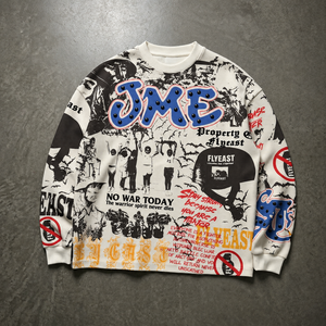 Sweat-shirt à manches longues en tricot gaufré imprimé graffiti Y2K personnalisé par le fabricant, bleu, lettres 3D, coupe ample, t-shirt graphique pour homme - Product Image 1