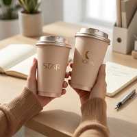 Gobelet à café en papier kraft à double paroi avec logo personnalisé, étanche, recyclable, biodégradable, respectueux de l'environnement, isolé, avec couvercle en PP