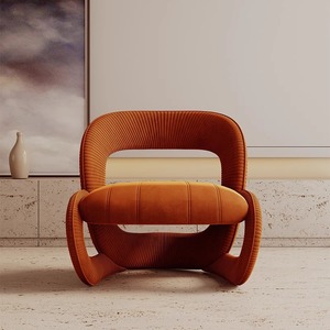 Sillón Individual Moderno de Terciopelo Naranja con Diseño Curvo para Sala de Estar - Product Image 3