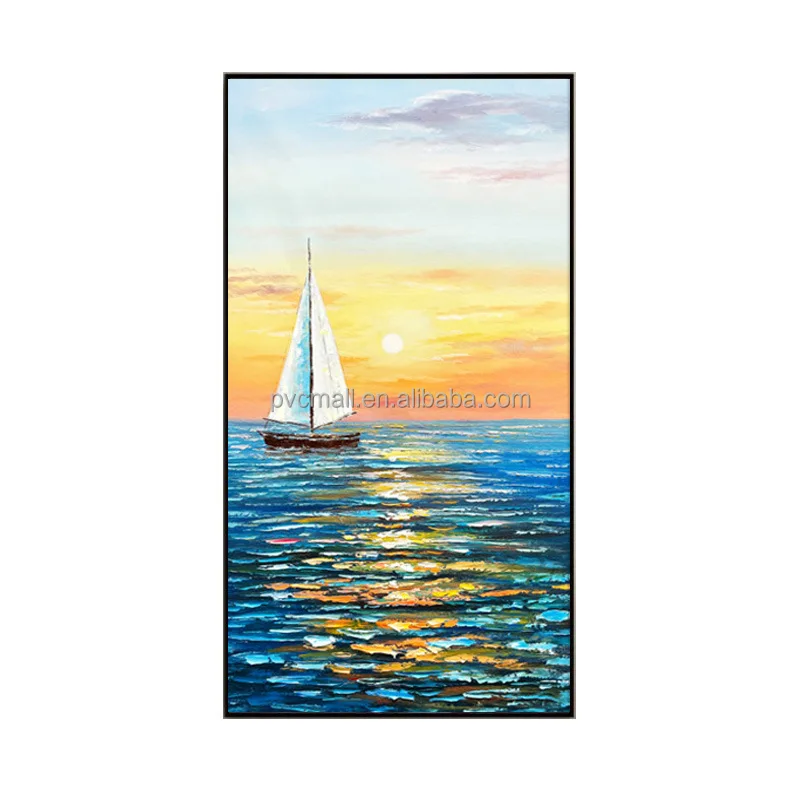 Personalizzato arte moderna decorazione della parete pittura immagini beach art canvas dipinto a mano paesaggio marino dipinto a mano pittura a olio con cornice