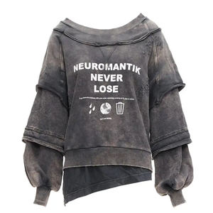 Pull en coton gris <span class=keywords><strong>strat</strong></span> avec logo personnalisé Pull en coton délavé à l'acide Sweats à capuche imprimés surdimensionnés - Product Image 1