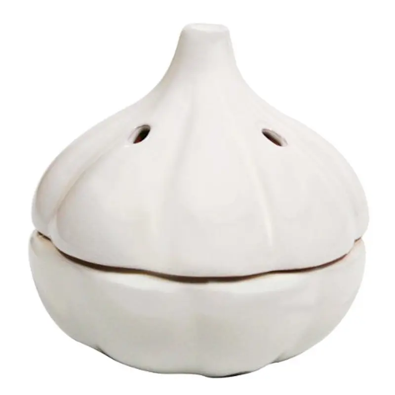 Ceramic and terracotta garlic clove holder garlic keeper container white color garlic vented storage pod jar