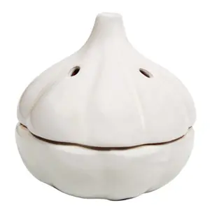 Porte-gousses à ail en céramique et terre cuite, conteneur de conservation de l'ail de couleur blanche, pot à gousses ventilé