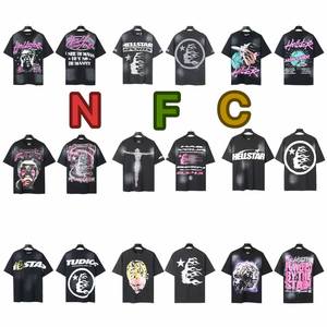 เสื้อผ้าสตรีทแวร์สไตล์อเมริกันแนวสตรีทแฟชั่นข้ามพรมแดน สำหรับ Hell <span class=keywords><strong>Star</strong></span> ลายพิมพ์หัวกะโหลกแบบวินเทจ ลุคย้อนยุค ผ้าฝ้ายแท้ แขนสั้น - Product Image 2