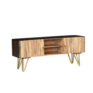 Meuble TV en bois massif sculpté à la main avec un caractère unique et un grand espace multimédia pour le salon - Product Image 6