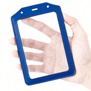 Vintage Style Dual Vertical PU Leather RFID Badge Holder Transparent ID Card & Credit Card Name Holder - Product Image 2