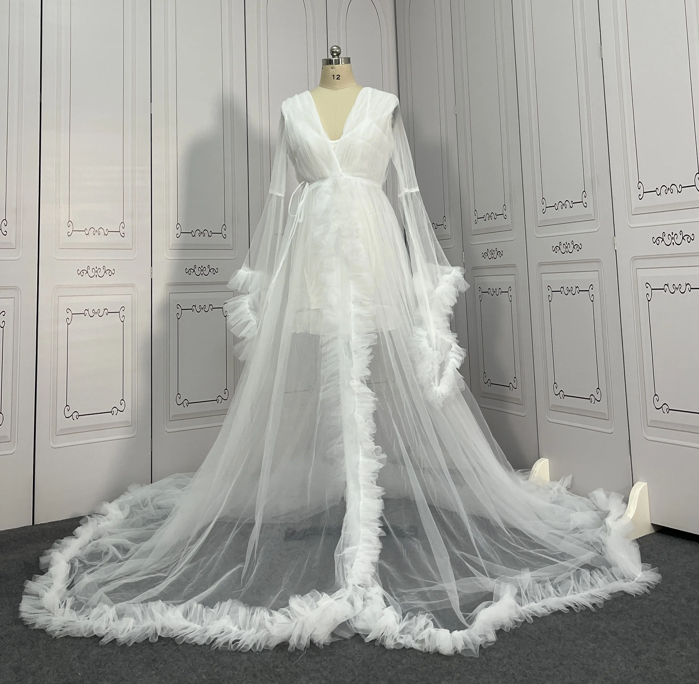 chinese dress ladies Luxury Flower Lace Scoop Neck Aline Wedding Dress Light Ivory