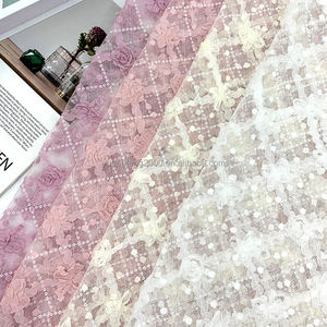 셔닐 실 3D 장미 꽃 리본 자수 레이스 패브릭 메쉬 거즈 얇은 명주 그물 레이스 원단 여성용 웨딩 드레스 어린이 드레스 - Product Image 1