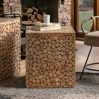 Table basse carrée de luxe en bois massif avec tabouret bas Table d'appoint rétro de style ancien pour B & B Living Internet Celebrity Set