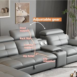 أريكة ذكية قابلة للطي من الجلد بتصميم عصري موفر للمساحة، مجموعة أثاث متعددة الأغراض لغرفة المعيشة - Product Image 6