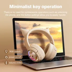 <span class=keywords><strong>ONIKUMA</strong></span> Diseño de oreja de gato para niñas Auriculares para juegos Auriculares para jugadores Estéreo con micrófono Luz LED - Product Image 3