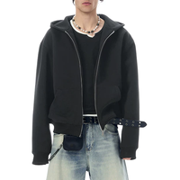 Hoodie court zippé coupe boxy pour homme en tissu molletonné floqué, avec épaules tombantes et broderie 3D, pour la vente en gros