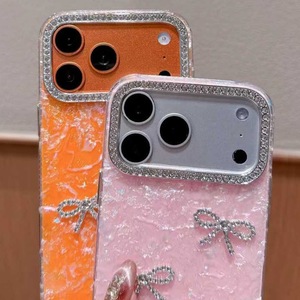 Coque de téléphone portable de luxe en marbre avec nœud papillon et diamants pour iPhone 11 12 15 16 17 Air, pour filles, coque arrière IMD, vente en gros d'usine - Product Image 3