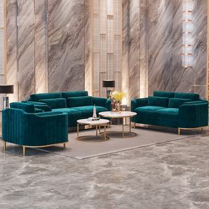 الحديثة الفاخرة إطار من الاستانلس ستيل نسيج مفروشات مخملية طقم أريكة الأريكة وفيسيت لغرفة المعيشة الأثاث - Product Image 2