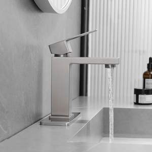 Grifo de Lavabo Monomando de un Solo Orificio, Diseño Moderno en Níquel Cepillado, Válvula de Cerámica, Construcción en Latón - Product Image 6