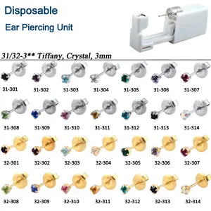 身体穿孔枪珠宝不锈钢 & 24k镀金耳环爪CZ水晶宝石耳环耳钉穿孔单元31/32