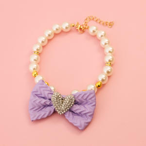 Kalung anak kucing pola hati lucu, ornamen padat kalung mutiara pita Beruang berlian imitasi senyap untuk hewan peliharaan - Product Image 6