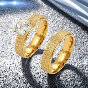 Anillos de Pareja Unisex de Acero Inoxidable con Microincrustaciones de Circonita, <span class=keywords><strong>Banda</strong></span> Simple Lisa, Estilo Hip-hop, Moda en Venta - Product Image 1