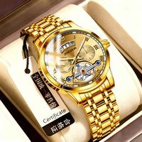 Montre squelette à quartz pour homme JEMSDUN, boîtier en alliage 42 mm, bracelet en acier inoxydable, étanche 30 m, aiguilles lumineuses, usage quotidien