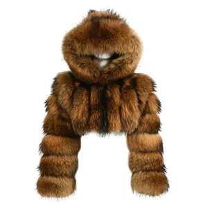 Großhandel dicke warme flauschige Pelzhacke mit Kapuze weich zugeschnitten individuelles Logo Winter-Luxus-Echtreckenpelzmantel Damen natürliches Foxpelz