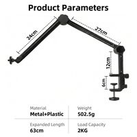 Support de caméra de bureau pliable en alliage d'aluminium, bras articulé réglable, support de caméra rotatif à 360° pour photographie et vidéo, 1/4"