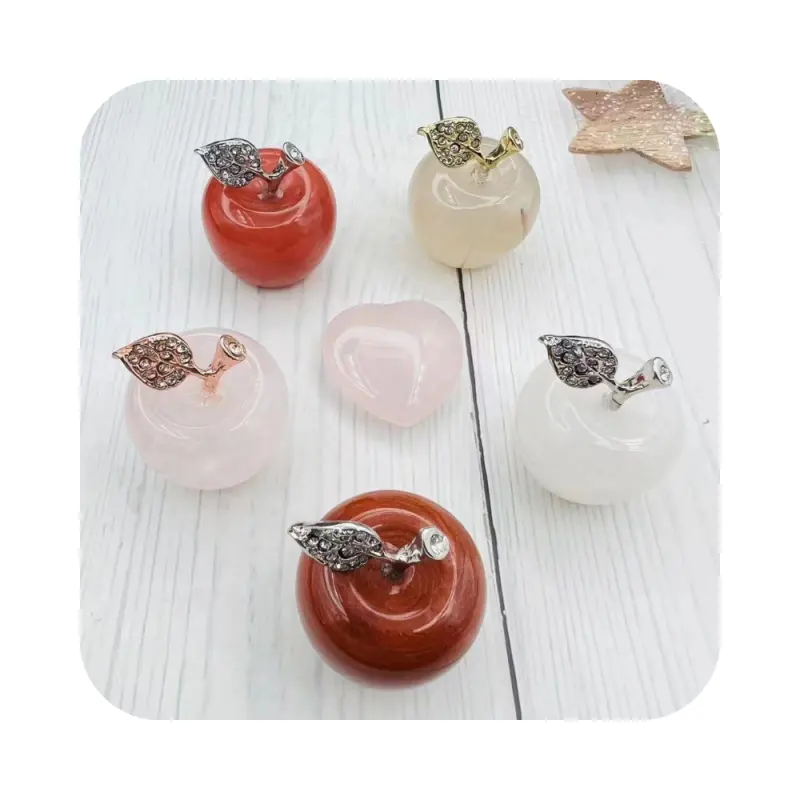 Wholesale Custom Natural chakra Healing Gemstone Souvenir Stones Carved Crystal Apple Fruit carving Crafts for tabled Ornament