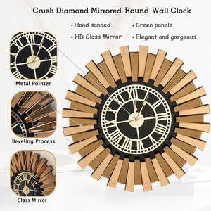 Phòng Khách Sang Trọng Trang Trí Nội Thất Thời Trang Vàng Kính Đồng Hồ Treo Tường Thiết Kế Độc Đáo Pha Lê Bị Gãy Kim Cương Arabesque Vòng <span class=keywords><strong>3D</strong></span> Đồng Hồ Treo Tường - Product Image 5