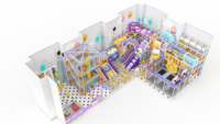 Équipement de jeu intérieur commercial Pastel Macaron Soft Play avec piscine à balles, toboggan et filet d'escalade pour centre commercial et FEC