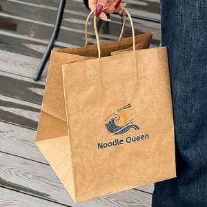 Sac en papier kraft personnalisé pour restaurant, sac à emporter pour nouilles et emballage alimentaire personnalisé avec logo - Product Image 3