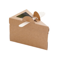 Boîte à gâteau triangulaire modèle D042 avec accessoires cuillère/fourchette, style simple, design à coins coupés pour vente à emporter, emballage en carton blanc