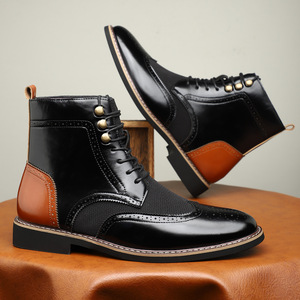 Bottes élégantes pour hommes à tige haute avec fermeture éclair, dessus en PU, semelle intérieure en EVA, antidérapantes, design confortable - Product Image 3