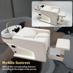 White Beauty Salon Ausrüstung Thai Half Lying Flush Bett <span class=keywords><strong>Shampoo</strong></span> Schüssel und Stuhl mit Fuß stütze - Product Image 5