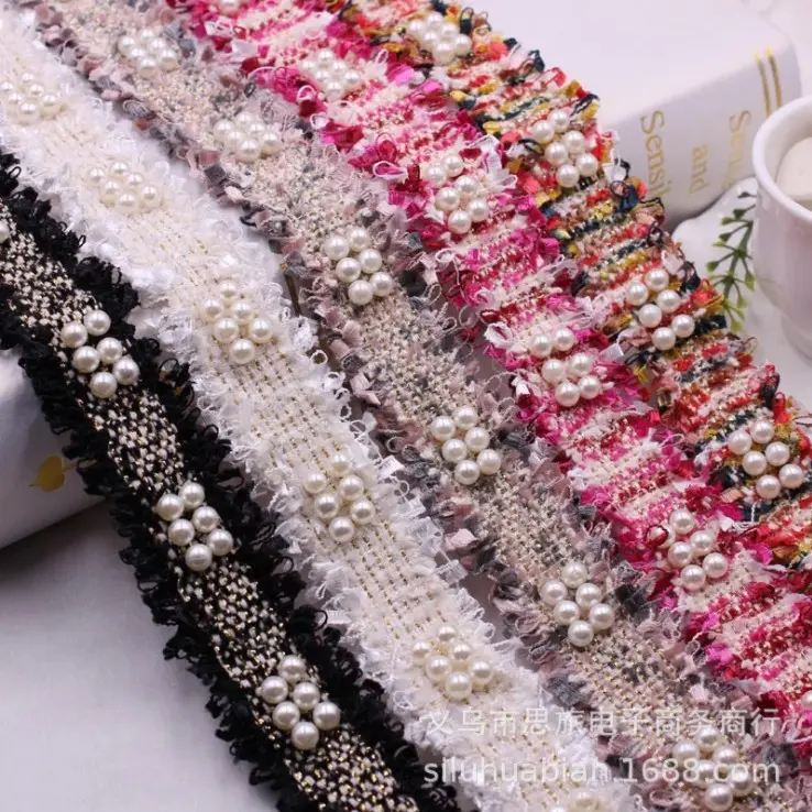 Hot sale Korean 6 pearl beaded webbing DIY handmade hair accessories handmade beaded lace with pearl