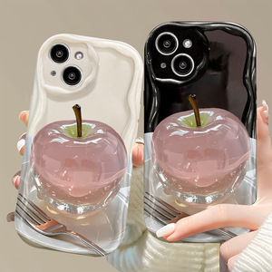 Funda Protectora para Teléfono Móvil con Diseño de Manzana de Cristal INS para <span class=keywords><strong>iPhone</strong></span> 16 15 17 <span class=keywords><strong>Pro</strong></span> Max <span class=keywords><strong>14</strong></span> 13 12, Carcasa con Patrón Crema - Product Image 5