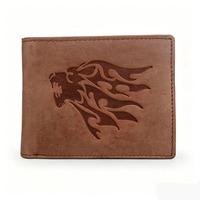 Portefeuille en cuir Crazy Horse pour homme avec motif gravé au laser, portefeuille à rabat en cuir et poche pour cartes et monnaie, emballé dans une boîte cadeau