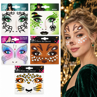 Autocollants pour le visage en forme de gemmes, sorcières, araignées et papillons - Style imprimé léopard simple, tatouages de maquillage pour fête d'Halloween