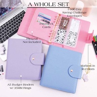 Organiseur de budget A5 personnalisé Hongbo multicolore avec feuilles mobiles, cartes et enveloppes pour espèces, avec anneaux en cuir souple couleur or rose