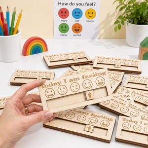 Customizable Emotion Checker Wooden Art Craft Personalized Laser Cut <b>Ornament</b> for Kids Educational Display and Classroom Decor - Product Image 1