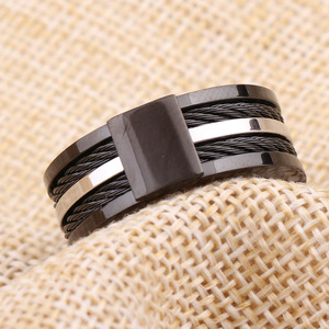 Anillo de Cuerda de Doble Hilera de Acero Inoxidable Negro de 10 mm, Joyería Geométrica para Hombre, Regalo - Product Image 2