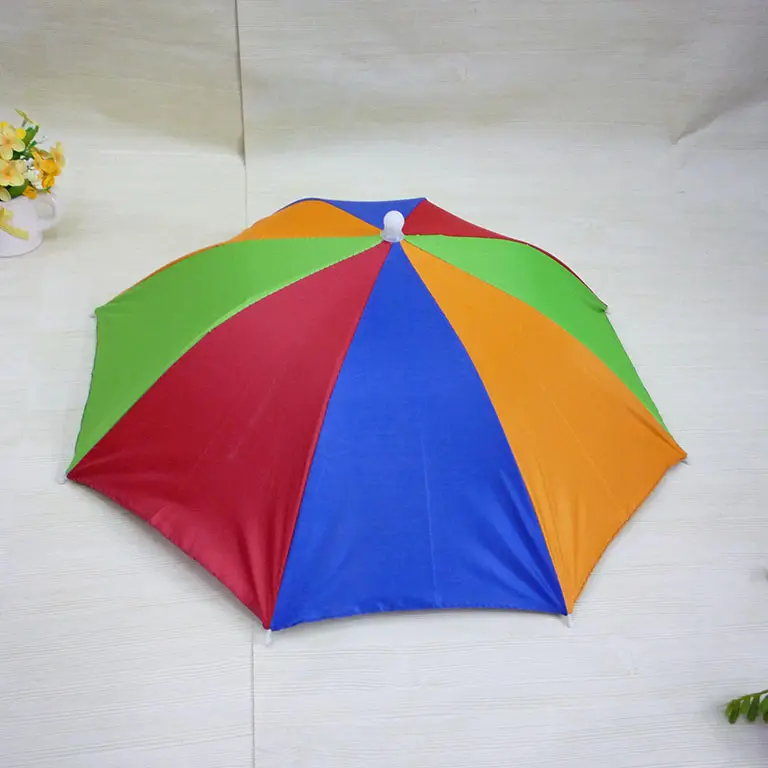 Paraguas de arcoíris, sombrilla de cabeza pequeña china para promoción, logo impreso para manos libres, barato