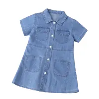 Boutique Kleidung für Kinder Sommer Baumwolle Kurzarm Casual Denim Jean Kleider Mädchen