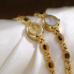 Vente directe d'usine, pierre naturelle œil de tigre, palette de couleurs Maillard, design vintage de style français, montre sport en alliage de quartz 18 mm - Product Image 1