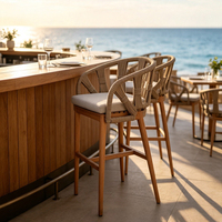 Chaise de bistrot de luxe moderne pour hôtel, projet bord de mer, en bois de teck, pour extérieur, jardin, avec corde tressée, tabourets de bar hauts pour restaurant