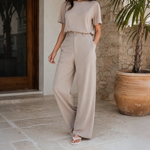 <span class=keywords><strong>Pantalones</strong></span> de Traje Elegantes de Pierna Ancha Color Taupe para Mujer, <span class=keywords><strong>Pantalones</strong></span> de Oficina de Cintura Alta, <span class=keywords><strong>Pantalones</strong></span> Drapeados Chic, Pantalon Tailleur Femme - Product Image 5
