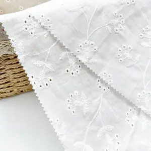 Bridal wedding material flower design fancy patter eyelet 100% cotton woven embroidery fabric for clothing material