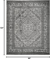 200x300cm Großer Teppich - Silber & Schwarz Orientalisches Medaillon-Muster, Polypropylen Kurzflor-Teppich, Nicht-Haarender & Pflegeleichter Teppich