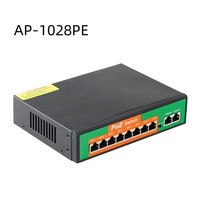 Conmutador Ethernet POE ANPA AP-1028PE de 10 Puertos 10/100Mbps, 2 Uplinks, Protección contra Rayos de 6KV, Extensión de 250m, SNMP, Capacidad de 2.0Gbps, QoS
