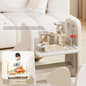Toboggan 4 en 1 en plastique pour bébé avec toboggans, jouets de dessin, blocs de construction, <span class=keywords><strong>table</strong></span> d'étude, toboggan, intérieur - Product Image 6