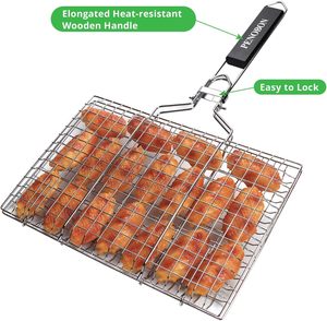 <b>BBQ</b> Grill Basket for Fish Vegetables Shrimp with Removable Handle - Product Image 3