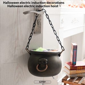 Pot à bonbons lumineux en forme de <span class=keywords><strong>chaudron</strong></span> <span class=keywords><strong>magique</strong></span>, décoratif pour cour, avec toile d'araignée colorée et activation sonore, idéal pour Halloween - Product Image 5